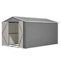 8'X12' Outdoor Metal Storage Shed with Floor Frame, Galvanized Steel Garden Shed, Metal Garden Tool Shed with Double Lockable Doors for Backyard Patio Lawn, Gray