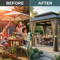 14 Ft. X 20 Ft. Double Galvanized Steel Roof Aluminum Frame Outdoor Patio Hardtop Gazebo with Netting and Curtains — Before & After