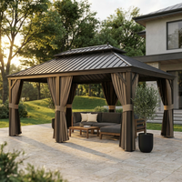 14 Ft. X 20 Ft. Double Galvanized Steel Roof Aluminum Frame Outdoor Patio Hardtop Gazebo with Netting and Curtains — Studio Shot