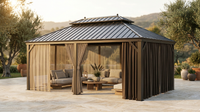 14 Ft. X 20 Ft. Double Galvanized Steel Roof Aluminum Frame Outdoor Patio Hardtop Gazebo with Netting and Curtains — Lifestyle