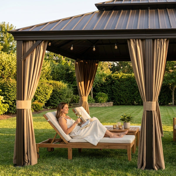 Outdoor Patio Gazebo Built for Year-Round Use, Galvanized Steel Roof, Aluminum Frame, Curtains & Netting