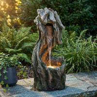 37 In. Outdoor Cascade Fountain Garden with LED Light, Built-In Electric Pump and Simple Setup in Gray — Studio Shot