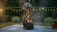 37 In. Outdoor Cascade Fountain Garden with LED Light, Built-In Electric Pump and Simple Setup in Gray — Lifestyle
