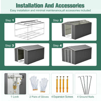 8'X12' Outdoor Metal Storage Shed with Floor Frame, Galvanized Steel Garden Shed, Metal Garden Tool Shed with Double Lockable Doors for Backyard Patio Lawn, Gray
