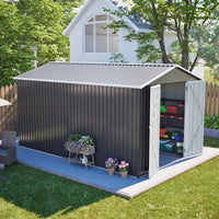 8'X12' Outdoor Metal Storage Shed with Floor Frame, Galvanized Steel Garden Shed, Metal Garden Tool Shed with Double Lockable Doors for Backyard Patio Lawn, Gray