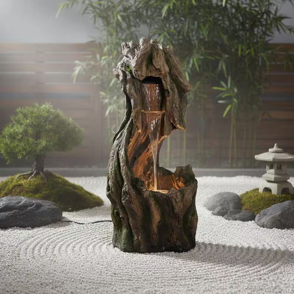 37 In. Outdoor Cascade Fountain Garden with LED Light, Built-In Electric Pump and Simple Setup in Gray