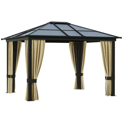 Hardtop Patio Pergola Gazebo | Aluminum Frame, Polycarbonate Roof & Removable Netting