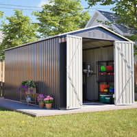 8'X12' Outdoor Metal Storage Shed with Floor Frame, Galvanized Steel Garden Shed, Metal Garden Tool Shed with Double Lockable Doors for Backyard Patio Lawn, Gray