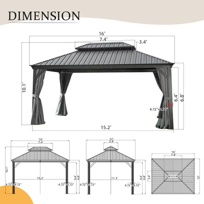 12' X 16' Hardtop Gazebo Outdoor Metal Gazebo