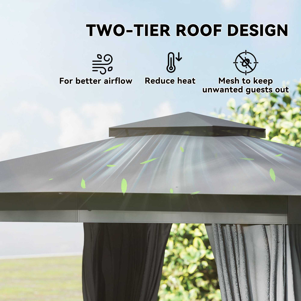 Outdoor Patio Gazebo | Double-Tier UPF30+ Roof with Privacy Curtains