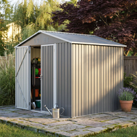 8'X12' Outdoor Metal Storage Shed with Floor Frame, Galvanized Steel Garden Shed, Metal Garden Tool Shed with Double Lockable Doors for Backyard Patio Lawn, Gray — Studio Shot