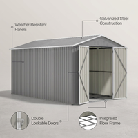 8'X12' Outdoor Metal Storage Shed with Floor Frame, Galvanized Steel Garden Shed, Metal Garden Tool Shed with Double Lockable Doors for Backyard Patio Lawn, Gray — infographic
