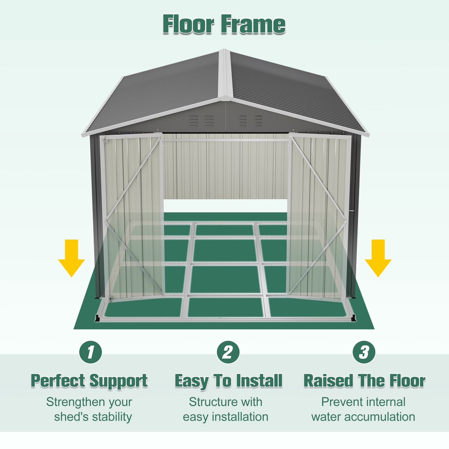 8'X12' Outdoor Metal Storage Shed with Floor Frame, Galvanized Steel Garden Shed, Metal Garden Tool Shed with Double Lockable Doors for Backyard Patio Lawn, Gray