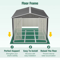 8'X12' Outdoor Metal Storage Shed with Floor Frame, Galvanized Steel Garden Shed, Metal Garden Tool Shed with Double Lockable Doors for Backyard Patio Lawn, Gray
