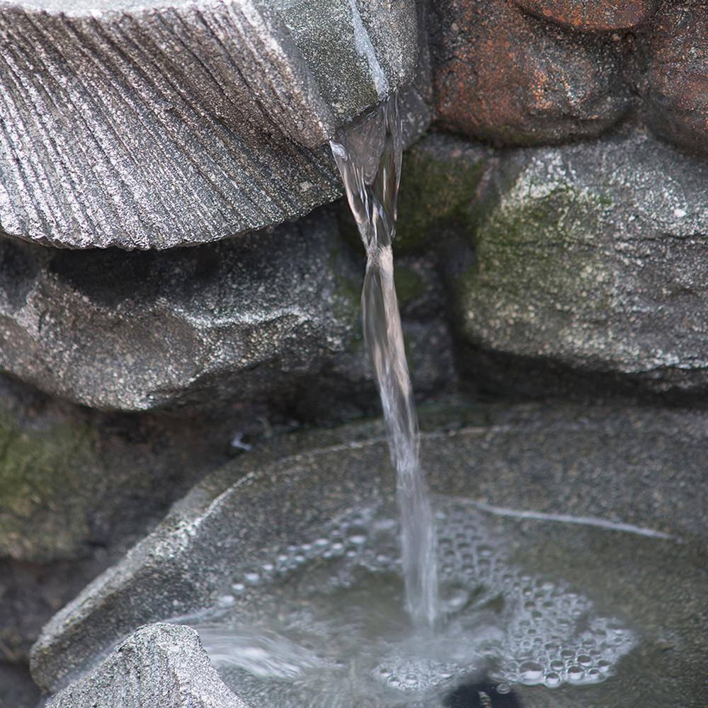31.5 In. Tall Outdoor Stone Water Fountain, 4-Tier Polyresin Cascading Rock Bowl Freestanding Fountain with Light