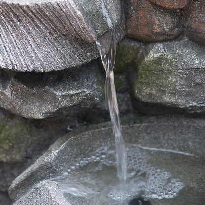 31.5 In. Tall Outdoor Stone Water Fountain, 4-Tier Polyresin Cascading Rock Bowl Freestanding Fountain with Light