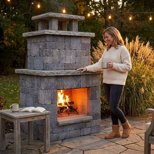 Outdoor Fireplace Built for Cozy Gatherings, Bluestone Construction, Complete Kit, 2.25in Firebrick
