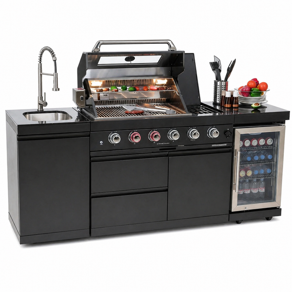 Outdoor Kitchen Island Built for Professional Cooking, 72000 BTU Grill, Wine Cooler, Granite Countertops
