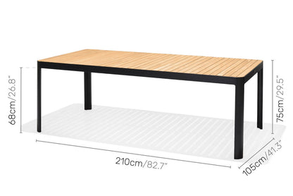 Portals Dark Lite FSC Teak Wood and Aluminum Rectangular Dining Set