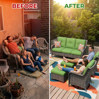 Patio Furniture Set 6-Piece Outdoor Patio Conversation Set with Green Cushions Lawn Furniture — Before & After