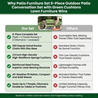 Patio Furniture Set 6-Piece Outdoor Patio Conversation Set with Green Cushions Lawn Furniture — Comparison