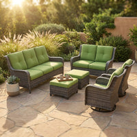 Patio Furniture Set 6-Piece Outdoor Patio Conversation Set with Green Cushions Lawn Furniture — Studio Shot