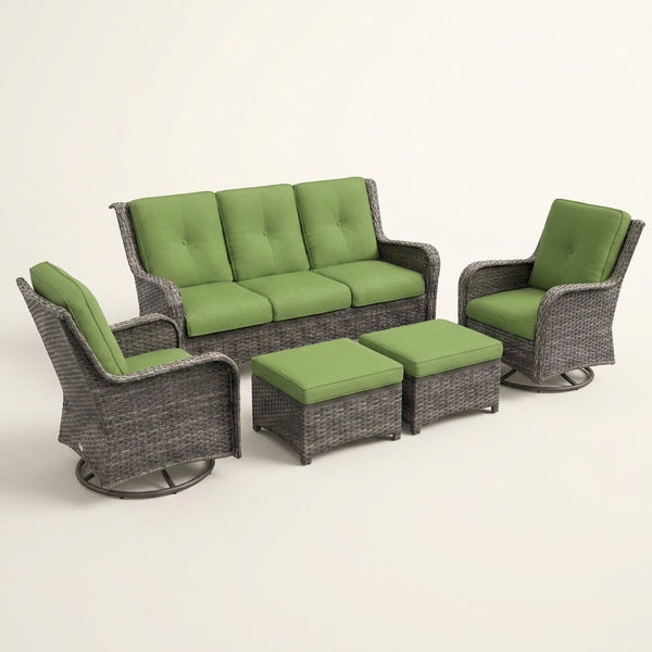 Patio Furniture Set 6-Piece Outdoor Patio Conversation Set with Green Cushions Lawn Furniture — Studio Shot