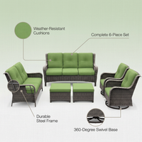 Patio Furniture Set 6-Piece Outdoor Patio Conversation Set with Green Cushions Lawn Furniture — infographic