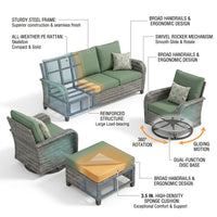 Patio Furniture Set 6-Piece Outdoor Patio Conversation Set with Green Cushions Lawn Furniture — How It Works