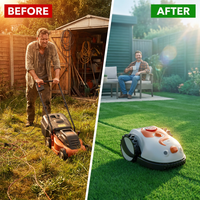 Robotic Lawn Mower Grass Cutter Robot Smart without Boundary Wire 4.0Ah Removable Battery Visual Sensor for Small Garden 200Sqm — Before & After