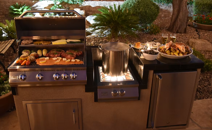 KoKoMo 7'6" Outdoor Kitchen Island Package | 4-Burner BBQ Grill, Power Burner & Refrigerator