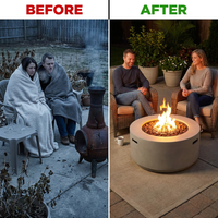 Zachary 31 In. X 24.5 In. Circular Concrete Propane Outdoor Patio Fire Pit in Light Gray — Before & After