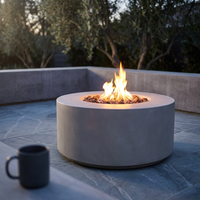 Zachary 31 In. X 24.5 In. Circular Concrete Propane Outdoor Patio Fire Pit in Light Gray — Studio Shot