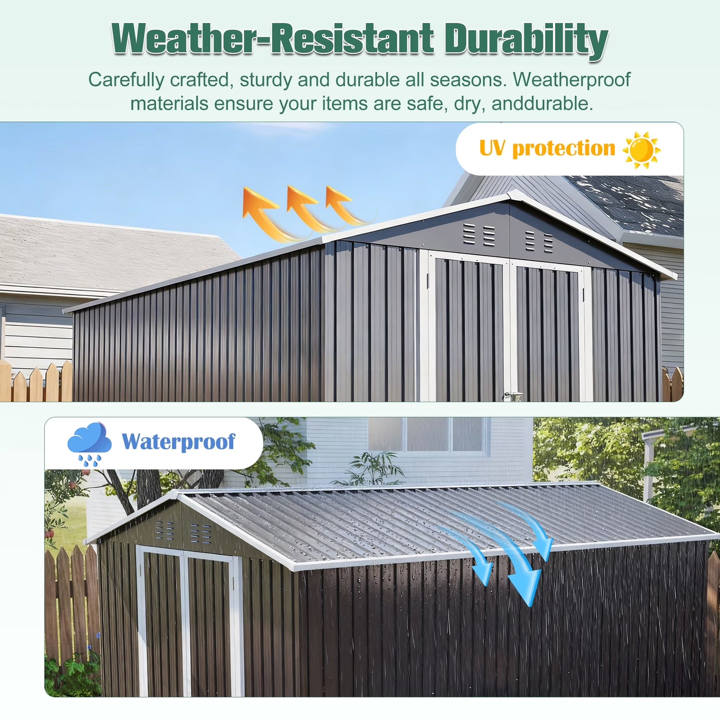 8'X12' Outdoor Metal Storage Shed with Floor Frame, Galvanized Steel Garden Shed, Metal Garden Tool Shed with Double Lockable Doors for Backyard Patio Lawn, Gray