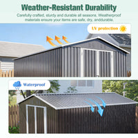 8'X12' Outdoor Metal Storage Shed with Floor Frame, Galvanized Steel Garden Shed, Metal Garden Tool Shed with Double Lockable Doors for Backyard Patio Lawn, Gray