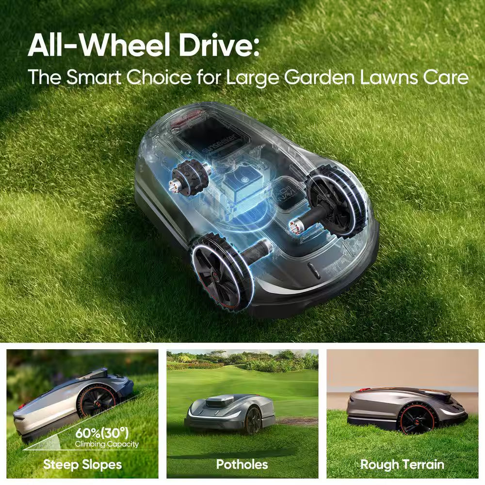 X5 AWD Wireless 8 In. Robot Lawn Mower for 0.5 Acre, No Boundary Wire, RTK plus Vision, AI Obstacle Avoidance