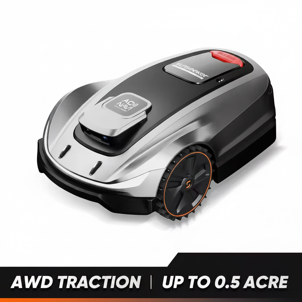 X5 AWD Wireless 8 In. Robot Lawn Mower for 0.5 Acre, No Boundary Wire, RTK plus Vision, AI Obstacle Avoidance